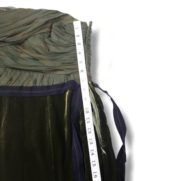 Vera Wang Strapless Ruched Silk Bodice Velvet Bubble Hem Dress Olive Green 2 NWT - Picture 7 of 7